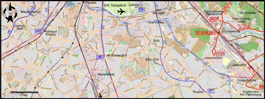 Berlin 1990 southern tram map