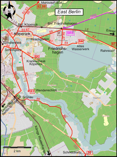 Berlin 1963 southeastern tram map