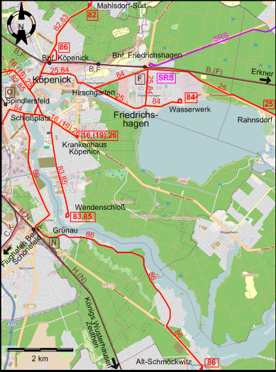 Berlin 1990 southeastern tram map