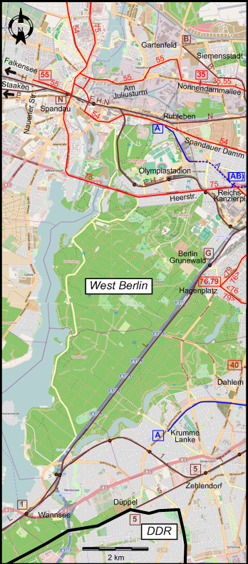 Berlin  1953 southern southwestern tram map