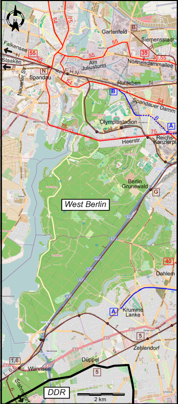 Berlin  1958 southern southwestern tram map