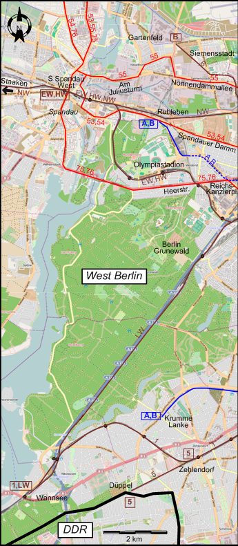 Berlin 1963 southern southwestern tram map
