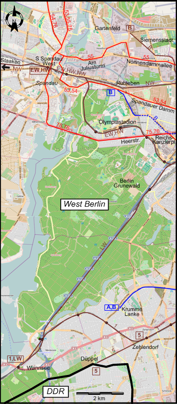 Berlin 1965 southern southwestern tram map