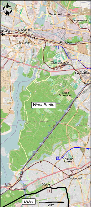 Berlin 1980 southern southwestern tram map