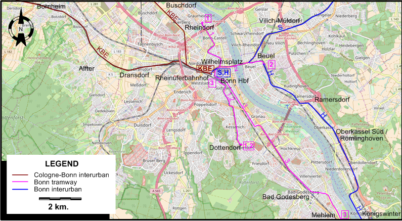 Bonn tram map 1962