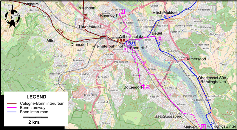 Bonn tram map 1969