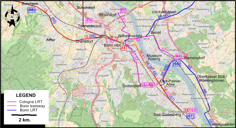 Bonn tram map 1997
