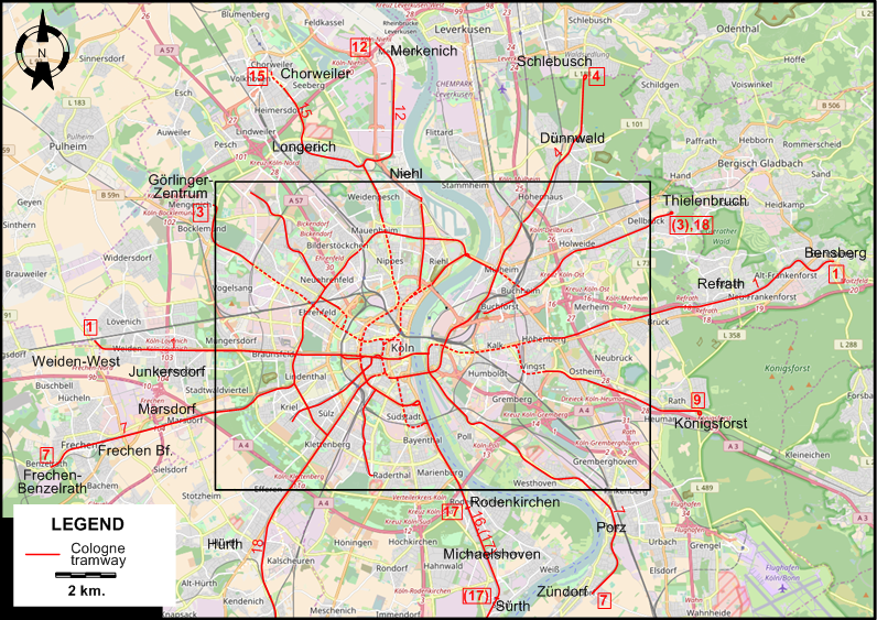 Cologne tram map 2018