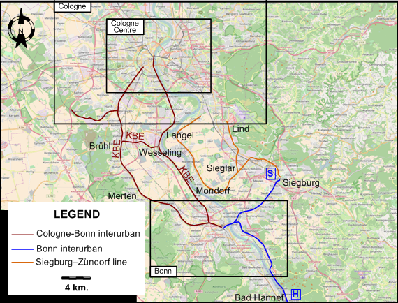 Cologne Bonn tram map 1962