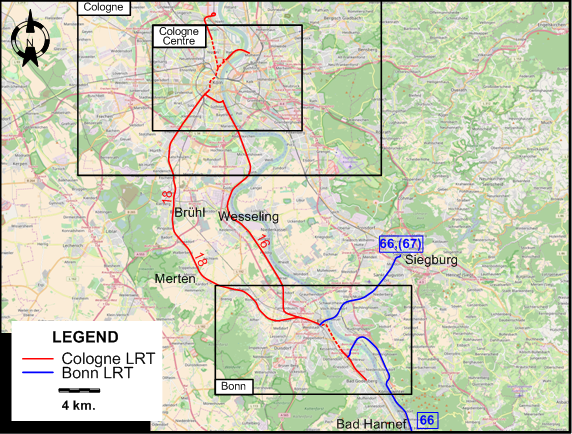 Cologne Bonn tram map 1997