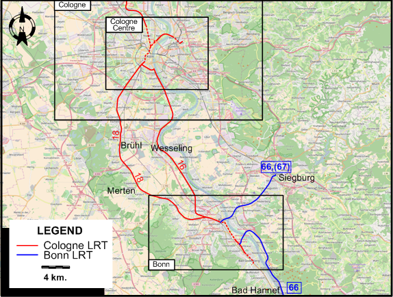 Cologne Bonn tram map 1997