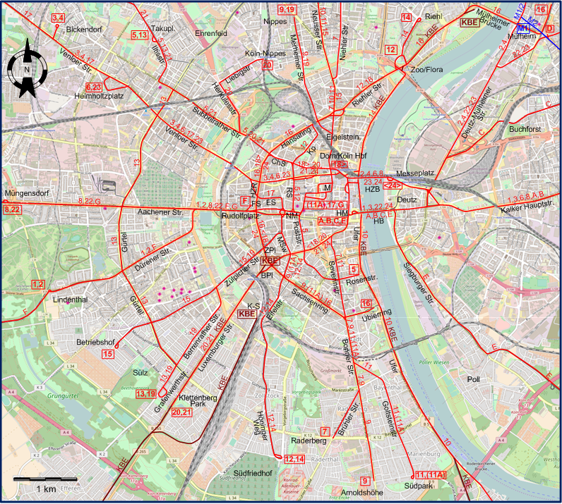 Central Cologne tram map 1929