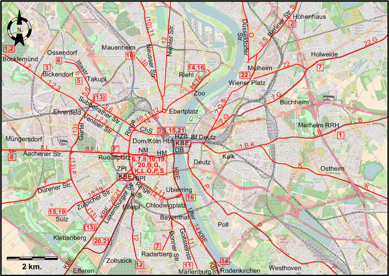 Central Cologne tram map 1948