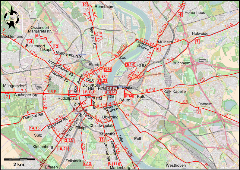 Central Cologne tram map 1962