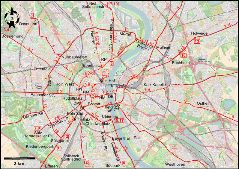 Central Cologne tram map 1997