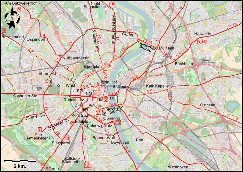 Central Cologne tram map 2015