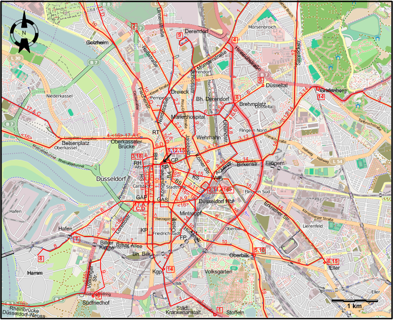Dusseldorf downtown tram map 1929