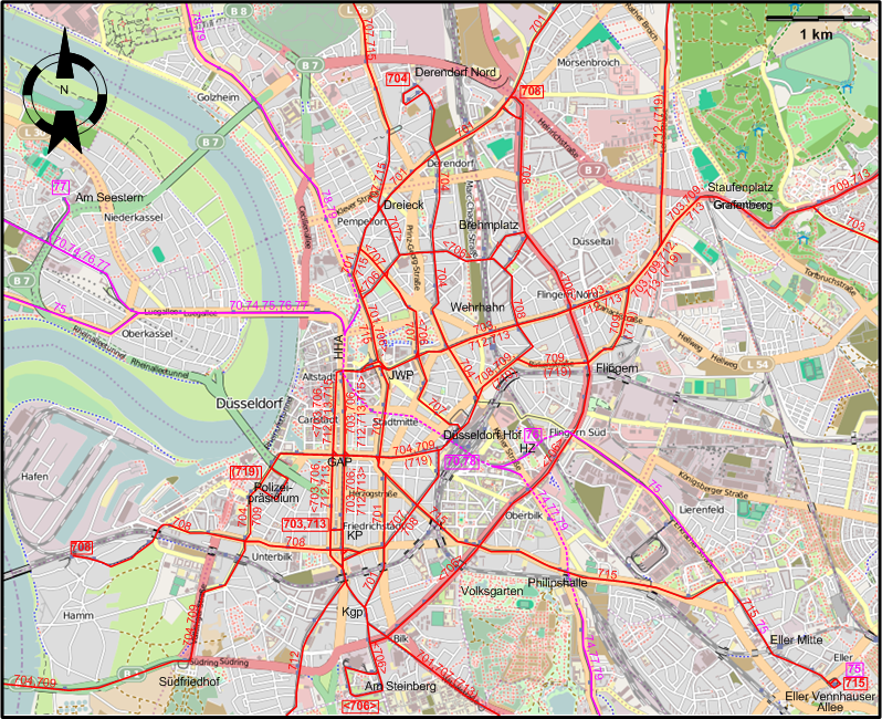 Dusseldorf downtown tram map 2010