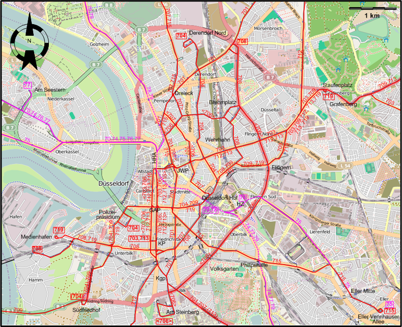 Dusseldorf downtown tram map 2014