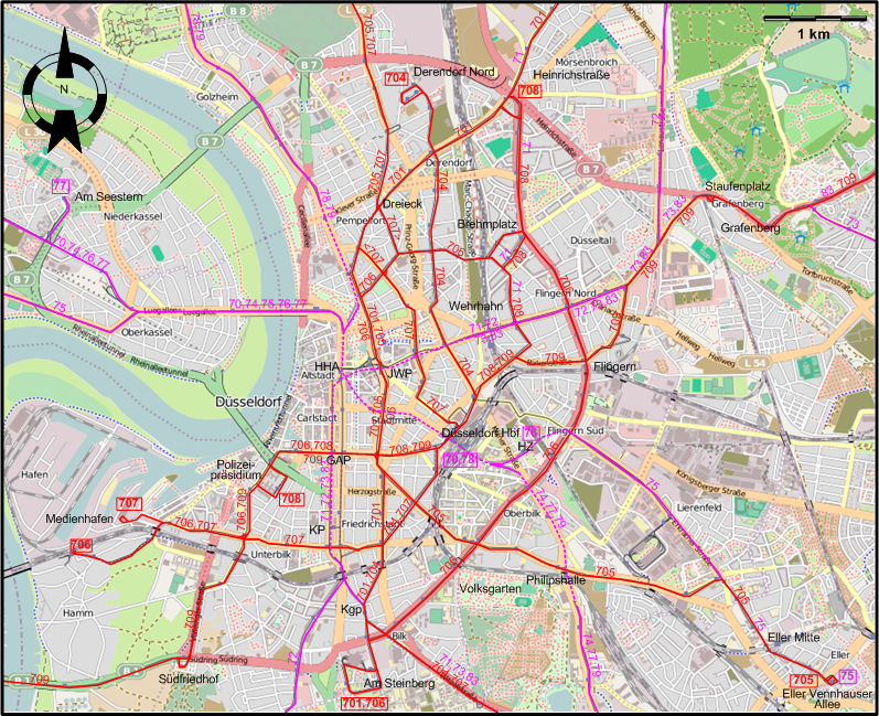 Dusseldorf downtown tram map 2018