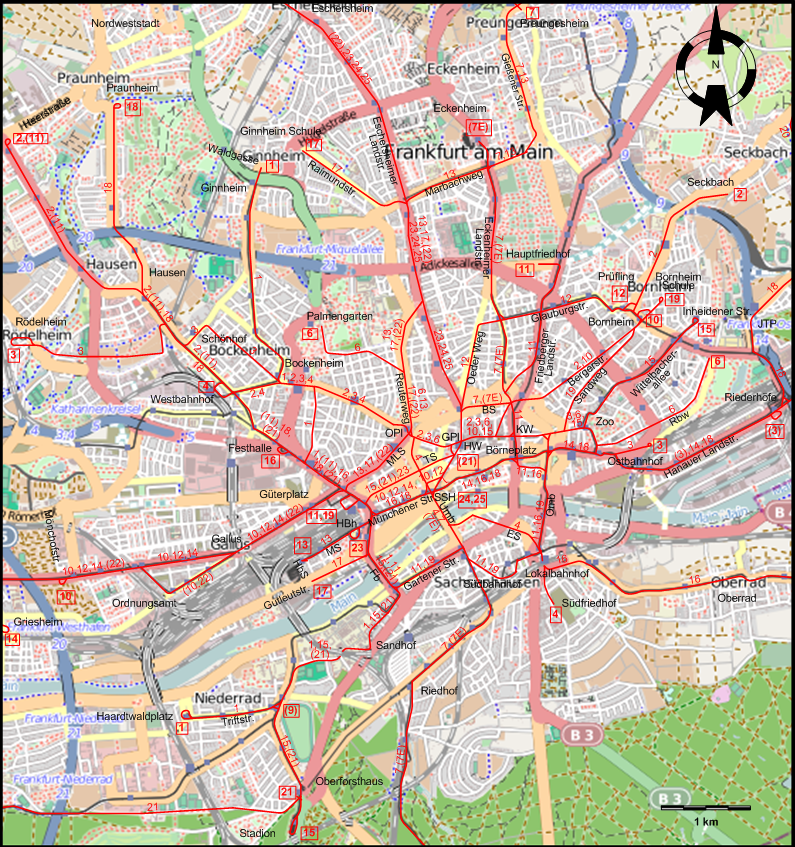 Frankfurt centre tram map