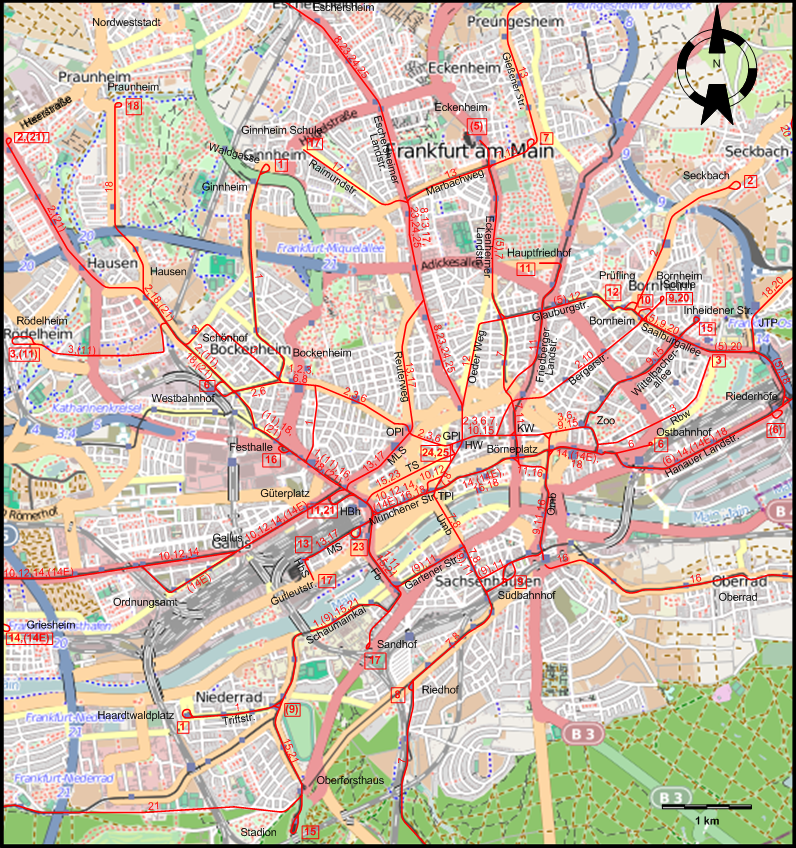 Frankfurt centre tram map