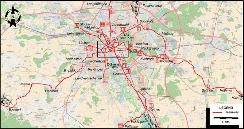 Hanover tram map
