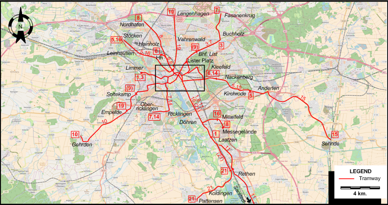 Hanover tram map