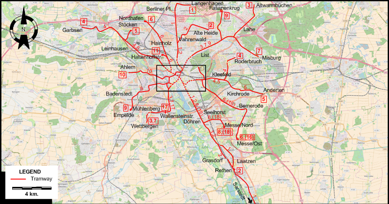 Hanover tram map