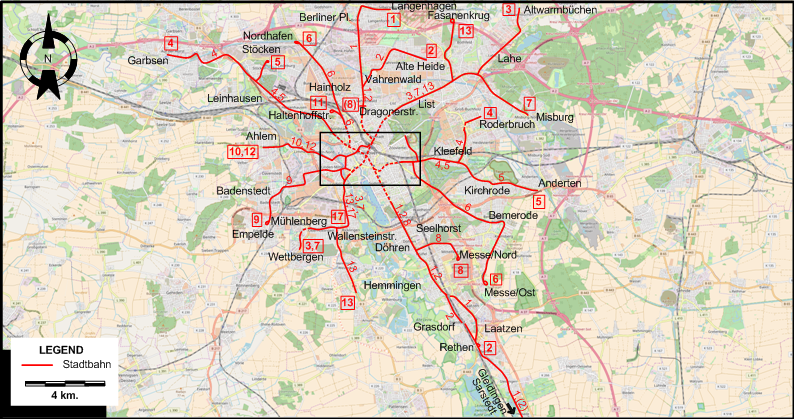 Hanover tram map