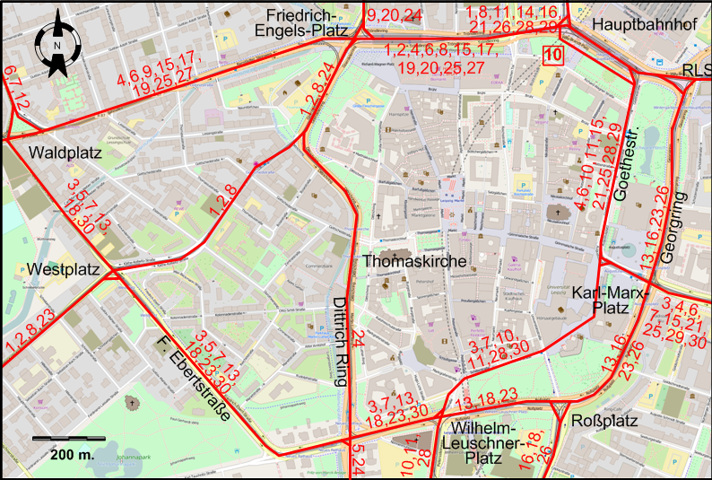 Leipzig core tram map 1964