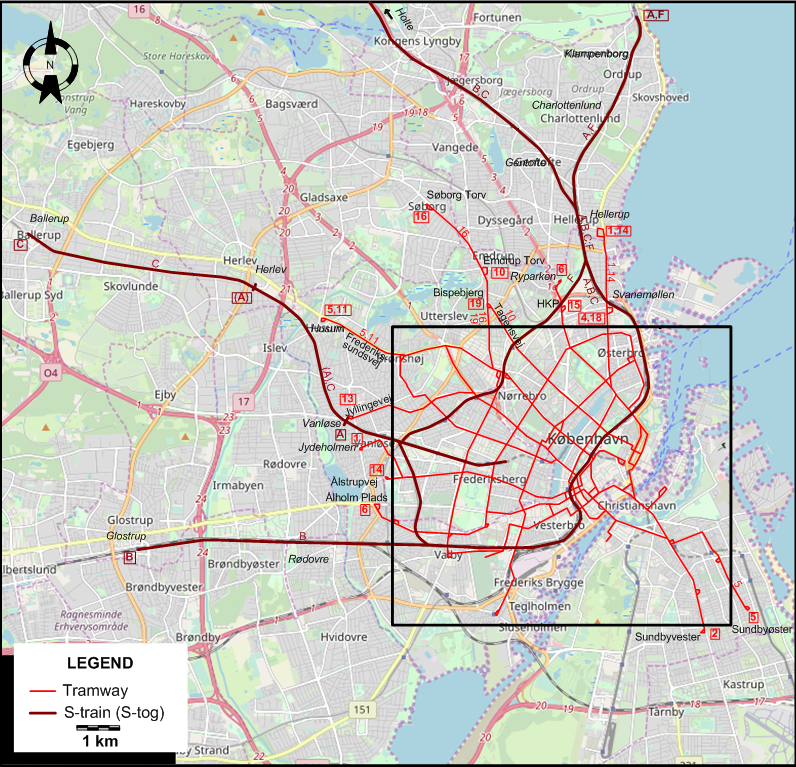 Copenhagen 1953 tram map