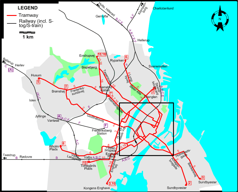 Copenhagen 1968 tram map