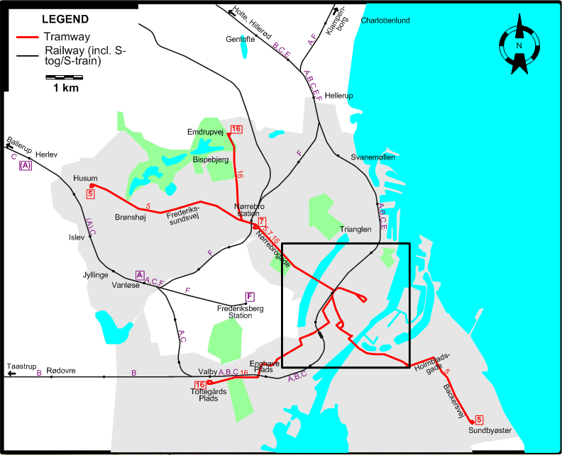Copenhagen 1970 tram map