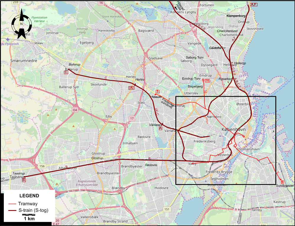 Copenhagen 1970 tram map