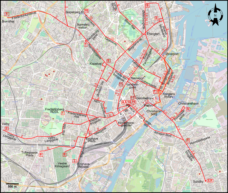 Copenhagen 1911 downtown tram map