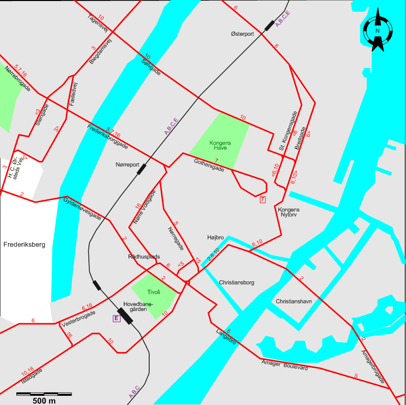 Copenhagen 1968 downtown tram map