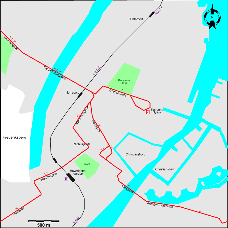 Copenhagen 1970 downtown tram map