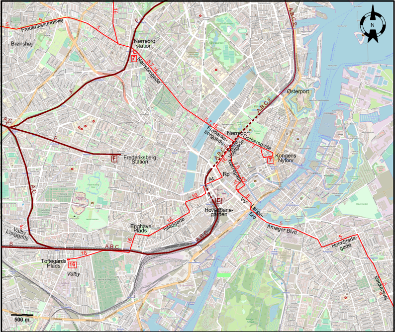 Copenhagen 1970 downtown tram map