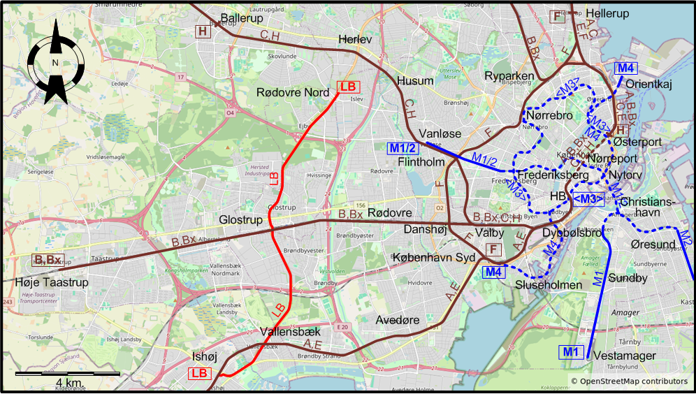 Copenhagen 2025 LRT / Metro / S-tog map