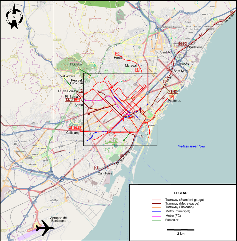 Barcelona 1945 tram map