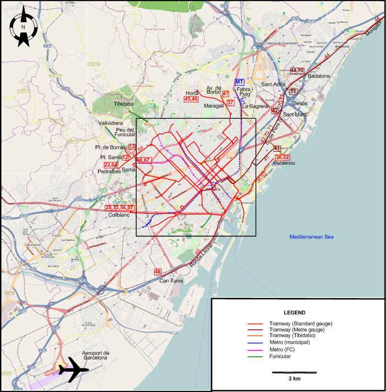 Barcelona 1955 tram map