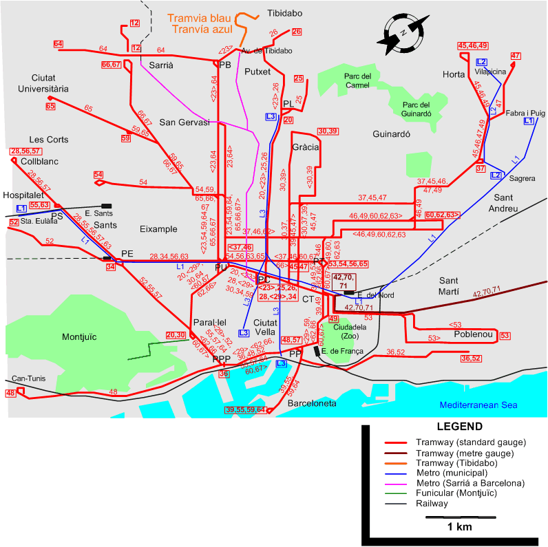 Barcelona 1962 tram map