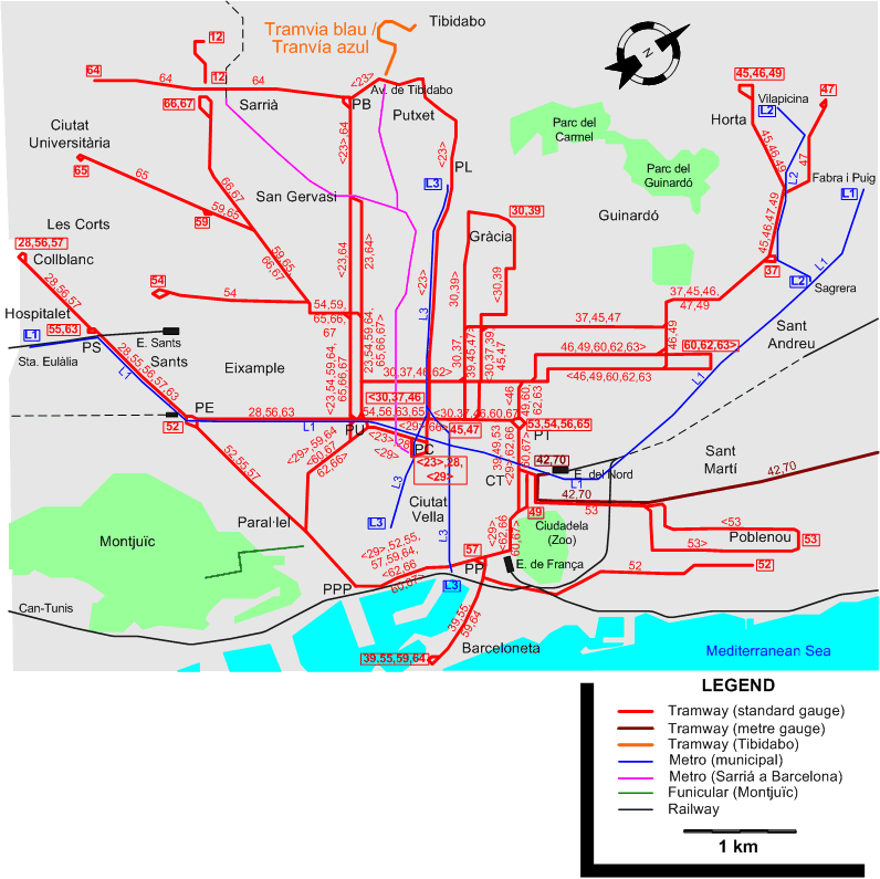 Barcelona 1964 tram map