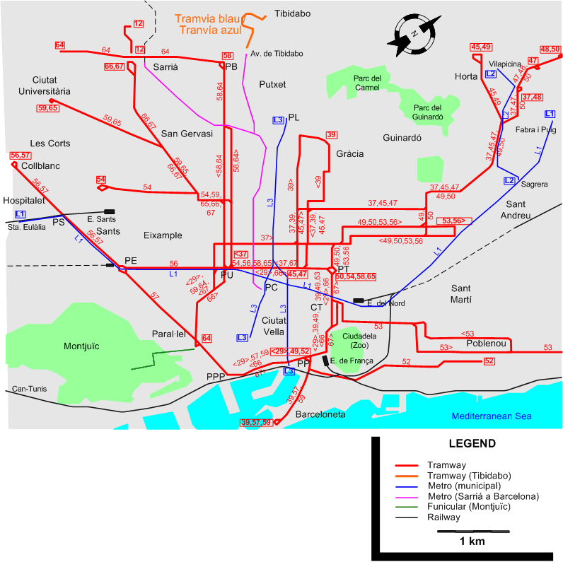 Barcelona 1966 tram map