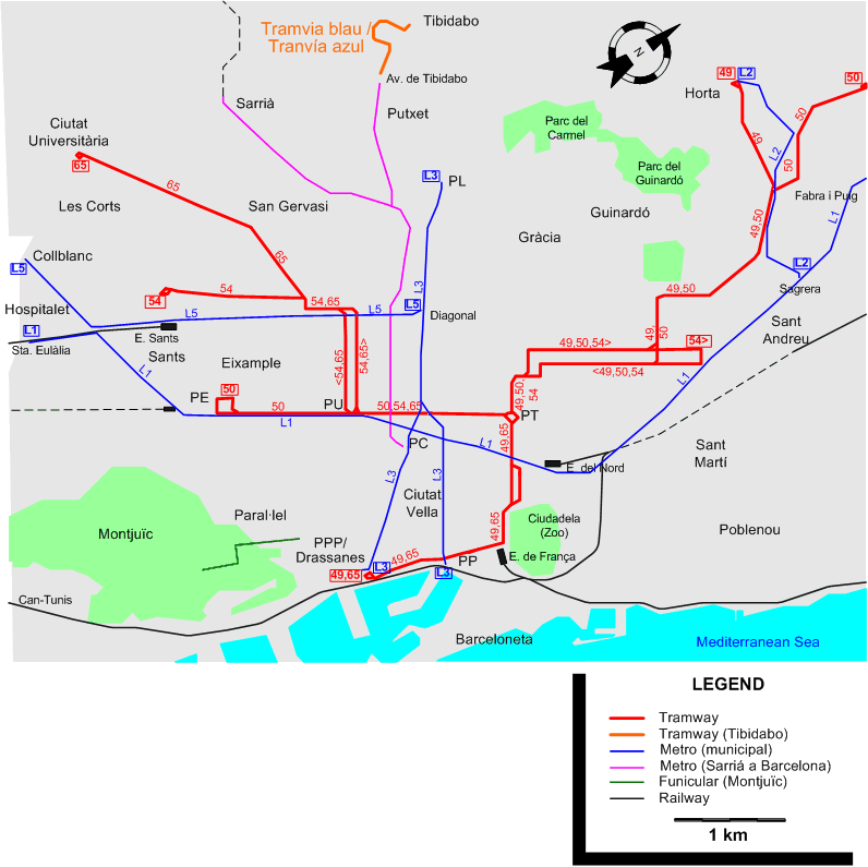 Barcelona 1970 tram map