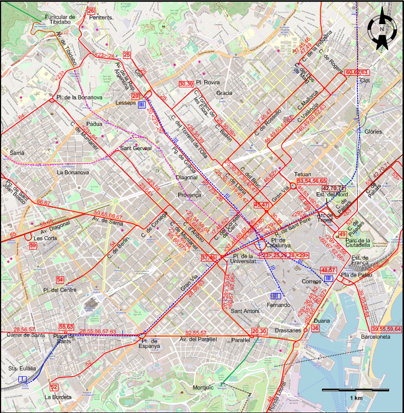 Barcelona 1962 central tram map