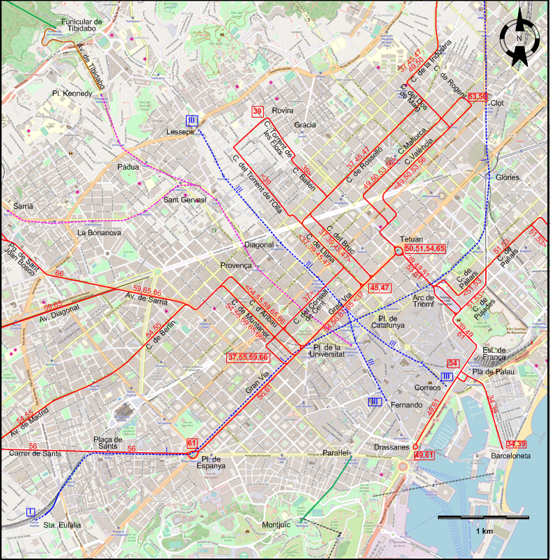 Barcelona 1968 central tram map