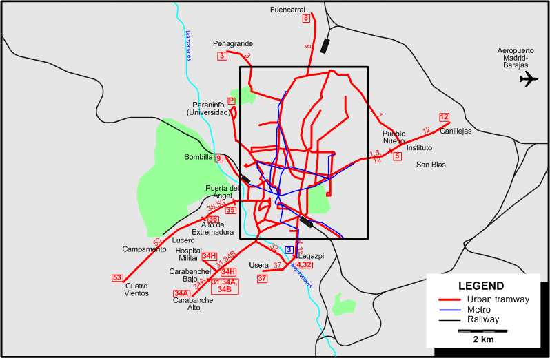 Madrid 1952 tram map