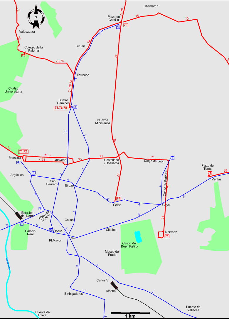 Madrid 1967 downtown tram map